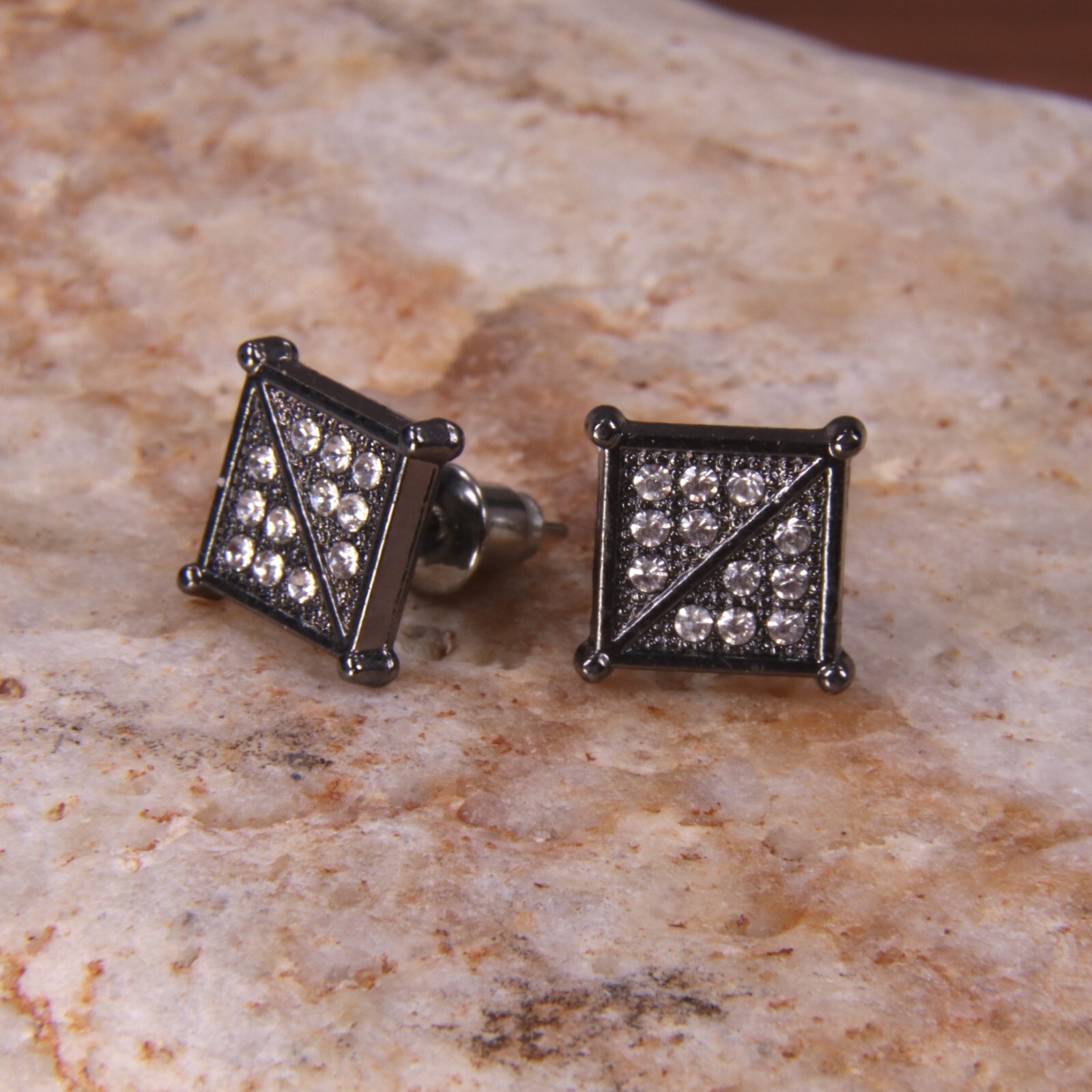 Men’s Hip Hop Iced Square Micro Pave CZ Stud Earrings 10.3mm