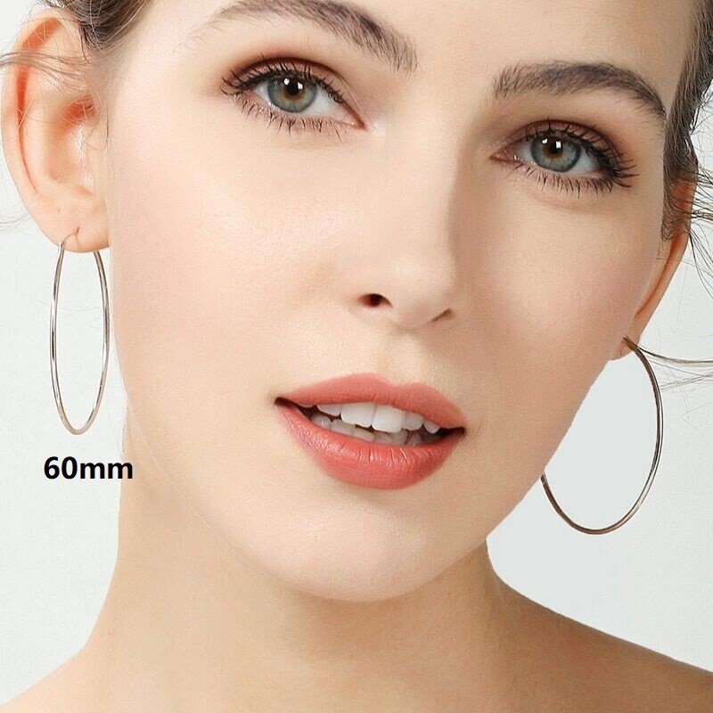 2Pcs Women 925 Sterling Silver Plated Round Hoop Endless Vogue Earrings 8mm-60mm