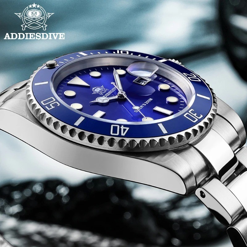ADDIESDIVE Men’s Dive Watch 200M Quartz Stainless Steel 316L Black Sports Watc
