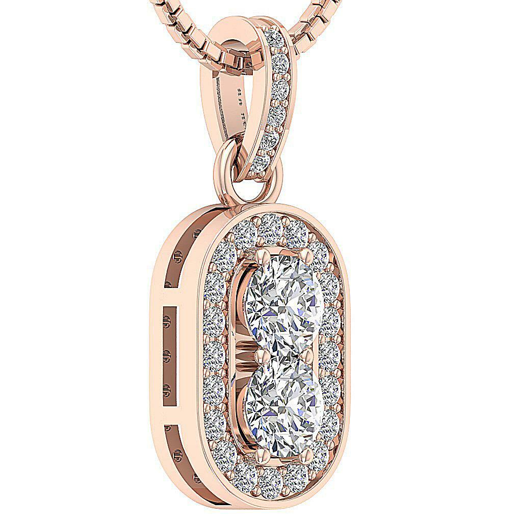 Forever Us 2 Stone Real Diamond Halo Pendant I1 G 0.90 Carat White Gold 0.85Inch