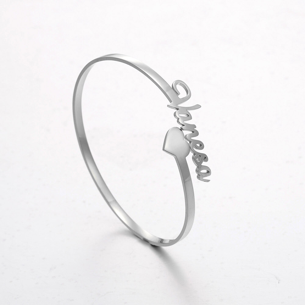 Custom Name Bangle Nameplate Open Cuff Bracelet Stainless Steel Women Jewelry