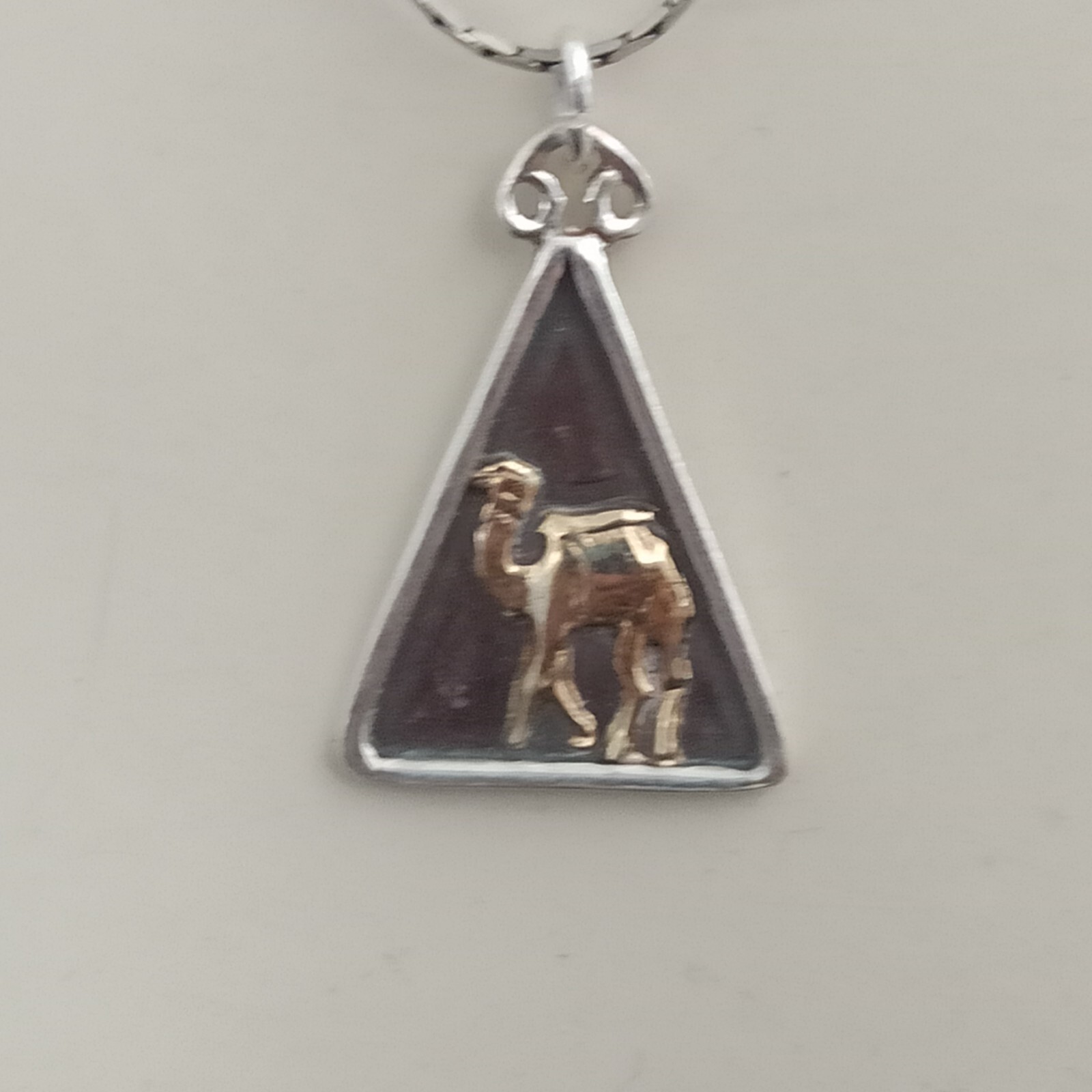 Sterling Silver Camel Necklace Rolled Gold Accents Patina Men Women Israel Gift