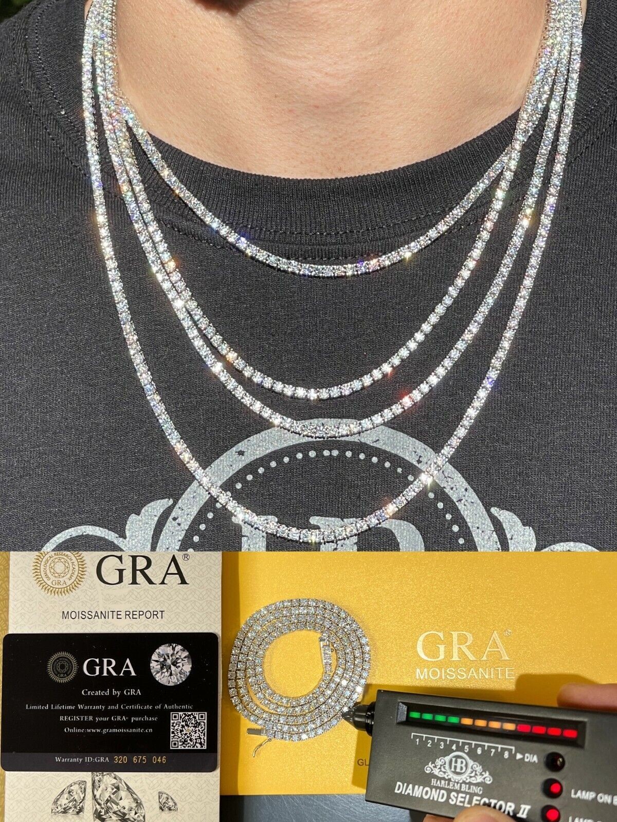 3MM REAL MOISSANITE Silver Tennis Chain Necklace – VVS D Color – Passes Tester