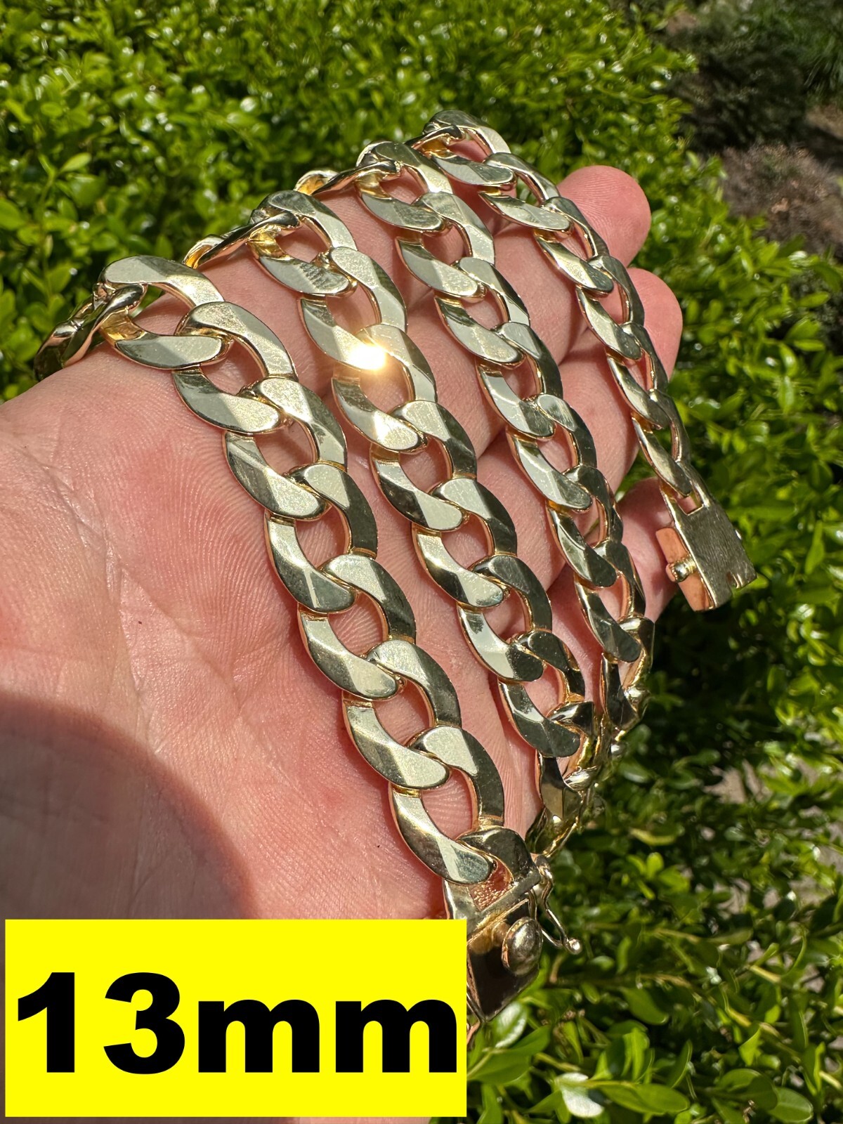 Flat Curb Cuban Link Chain Necklace Real 14k Gold Plated 925 Silver Box Clasp