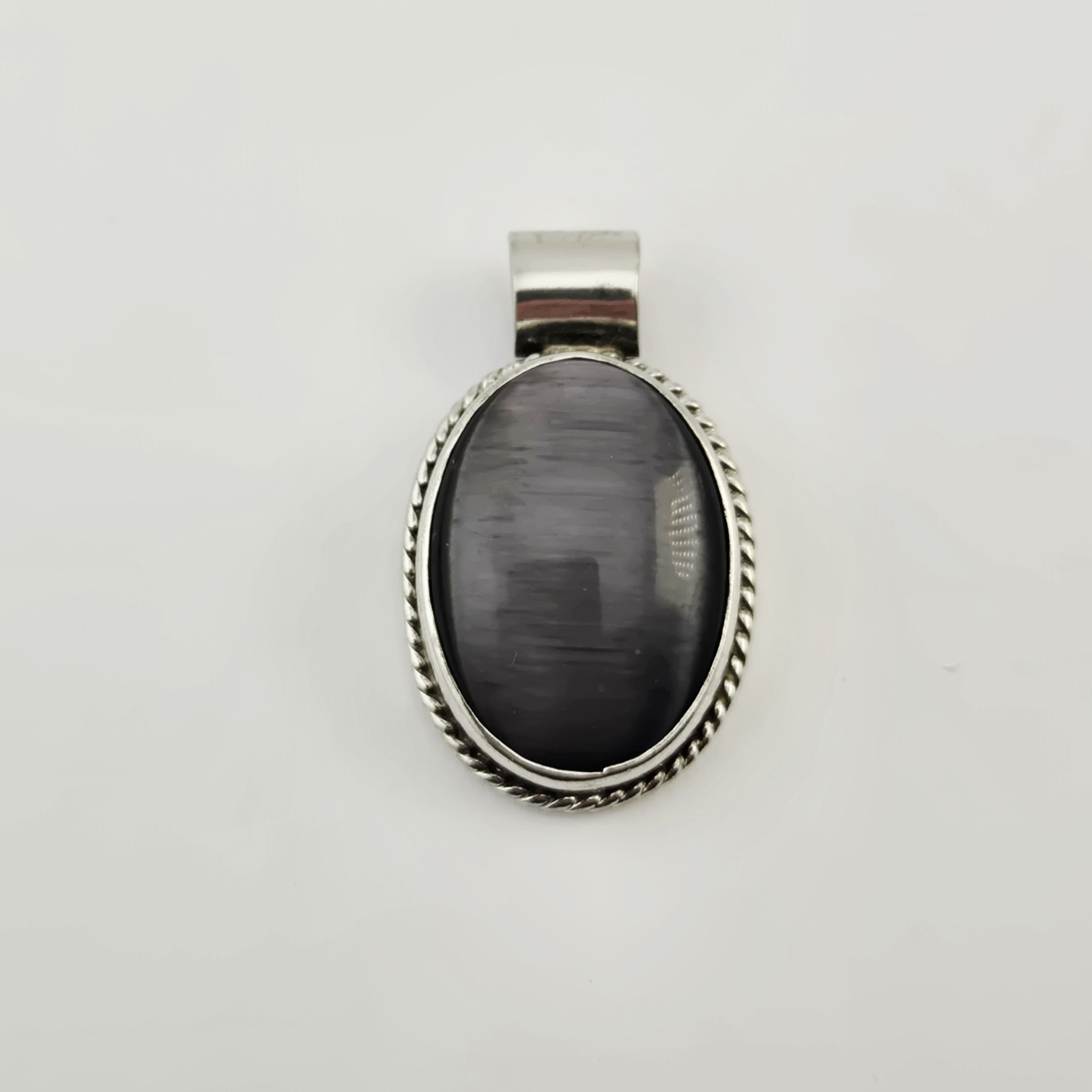 Vintage Taxco Sterling Silver Black Cabochon Slide Pendant Rope Bezel – 13.3g