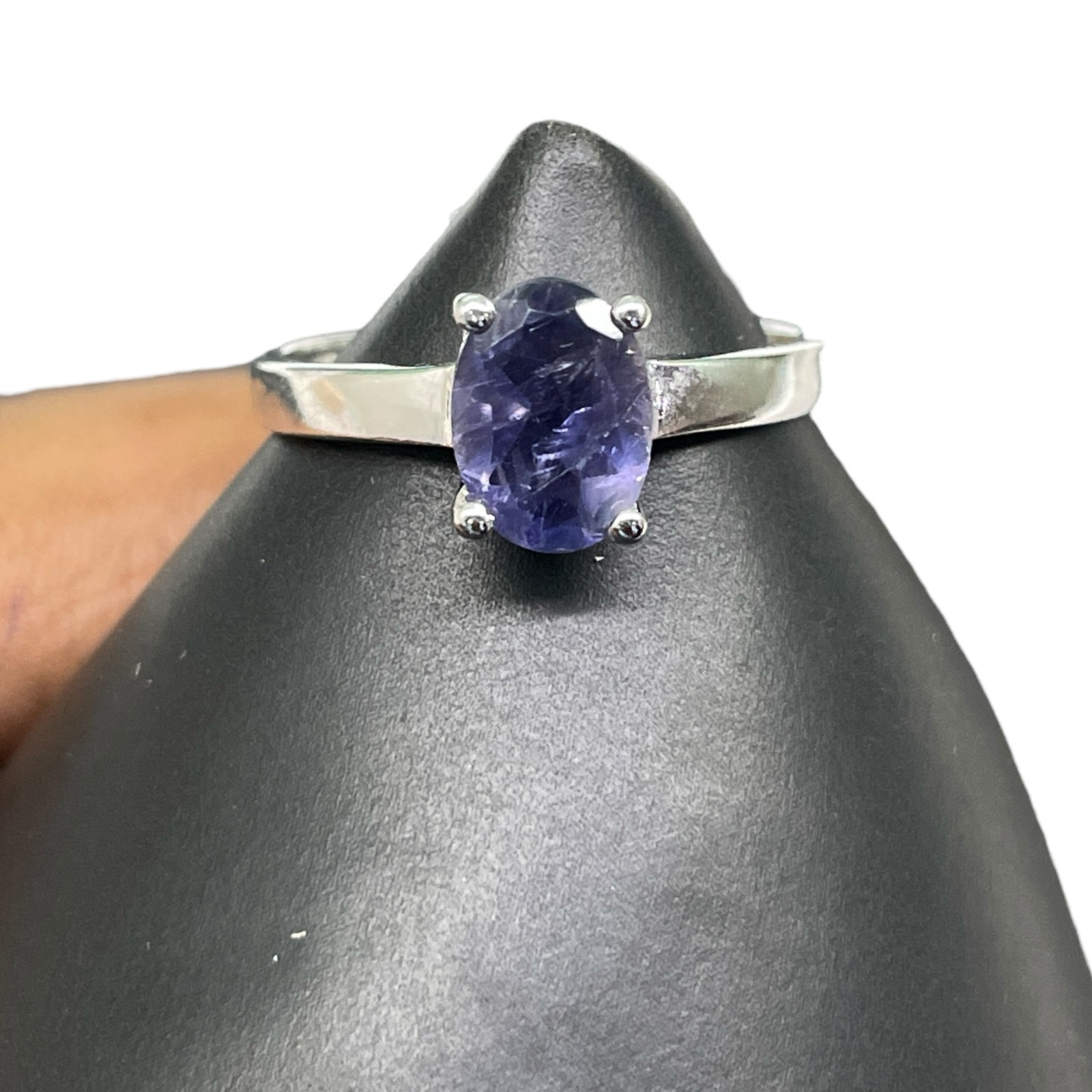 Natural Iolite Ring 925 Sterling Silver 14K WG Rhodium Plated Top Quality
