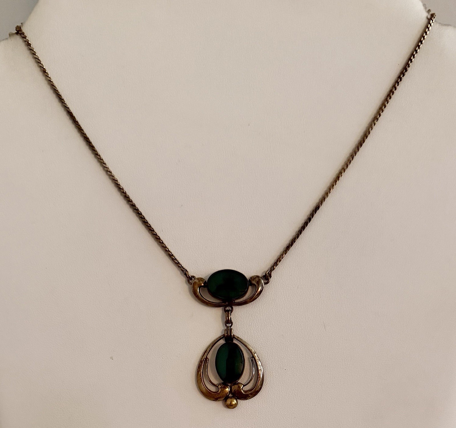 Vintage Van Dell Gold Filled Malachite Pendant Necklace Choker 15”