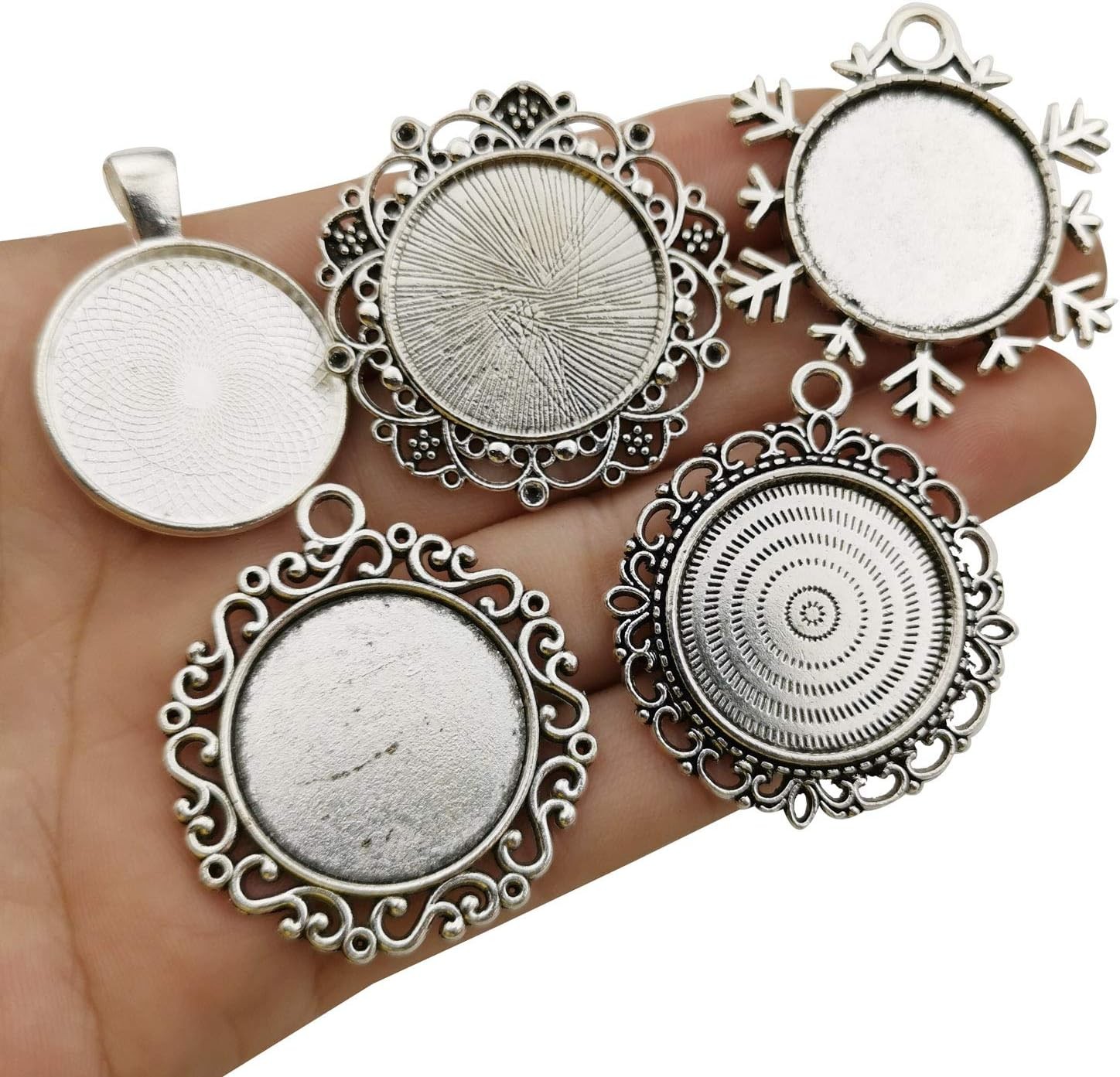 20pcs Mixed Fit 25mm Blank Bezel Pendant Trays Base Antique Silver