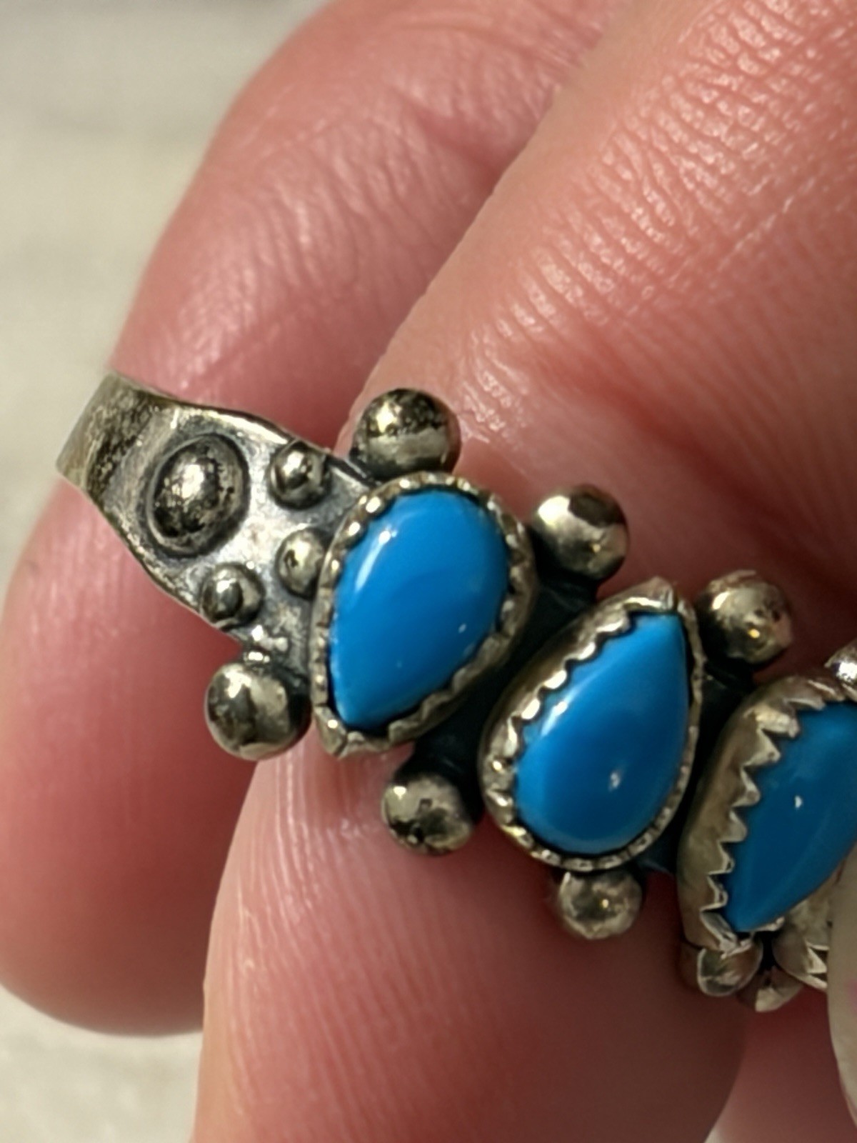 Vtg Wheeler Co. 4 Stone Turquoise Row Ring Sterling Silver 10.5 Boxed
