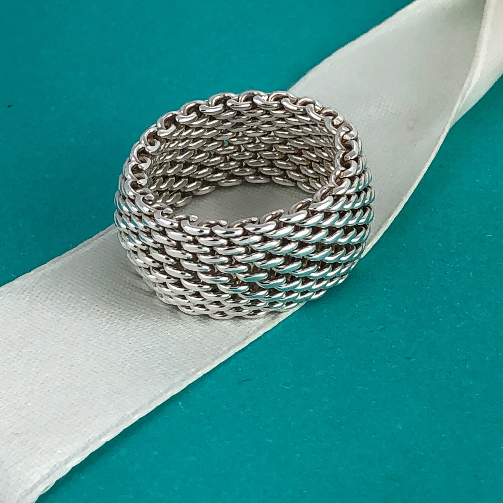 Size 4.5 Tiffany & CoSomerset Mesh Weave Flexible Dome Ring in Sterling Silver