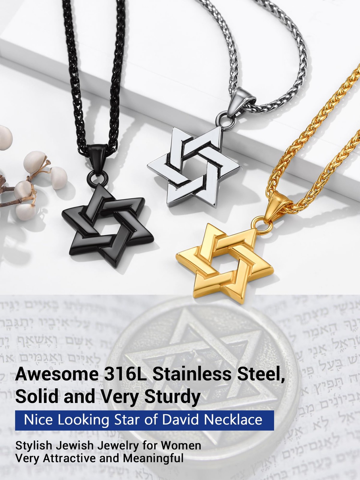 Star Of David Stainless Steel Necklace Pendant for Men Cool Chains Jewish Jew…