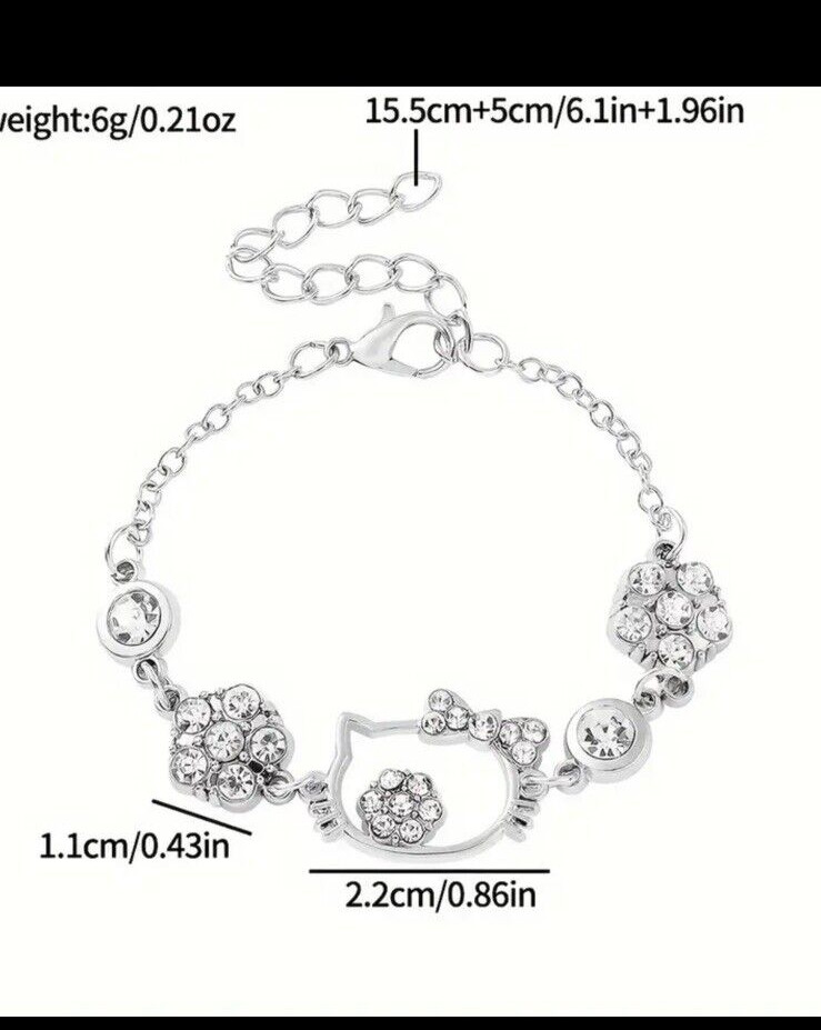 Sanrio Hello Kitty Pendant Bracelet, Cat And Flowers Design