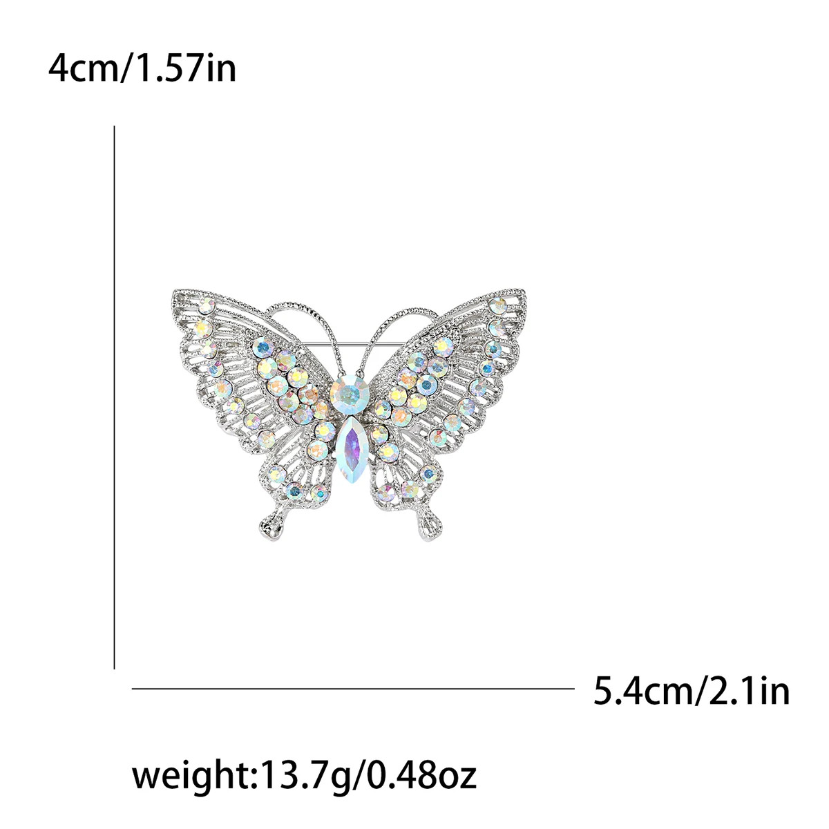 Metal Tone Rhinestone Butterfly Brooch Unisex Insect Wing Brooches Jewelry