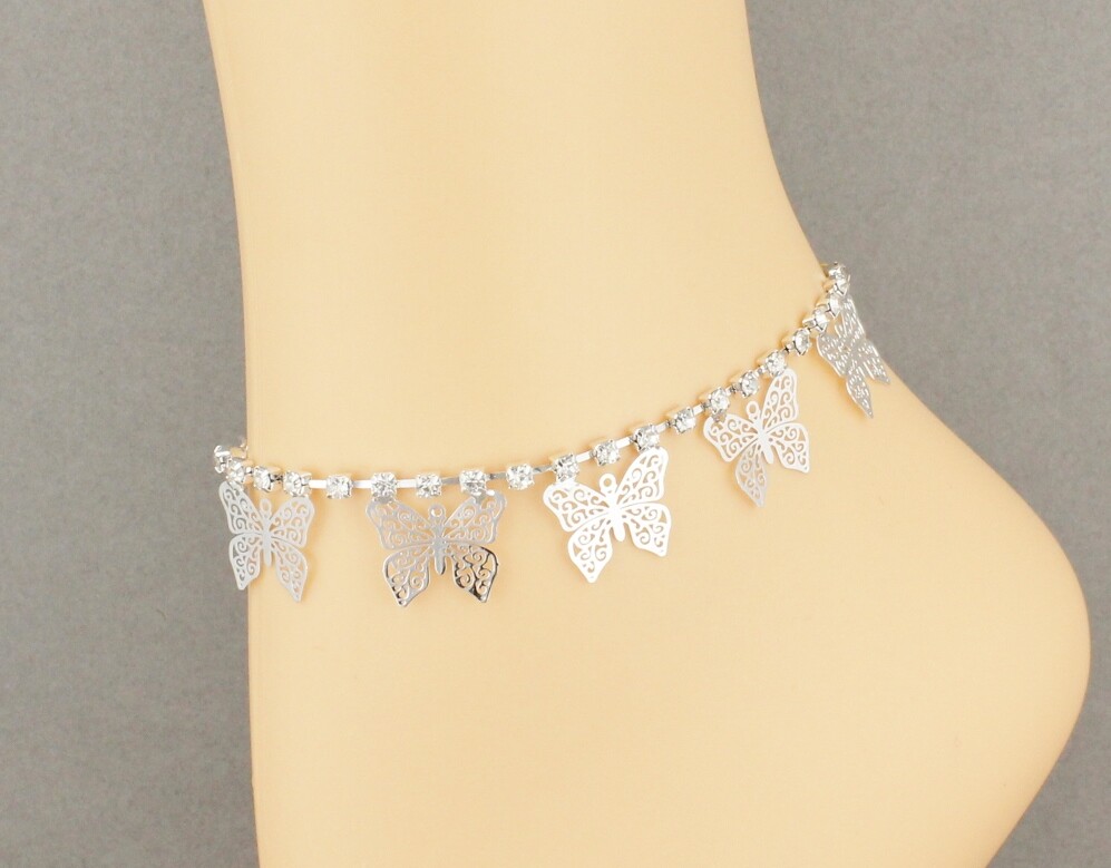 silver butterfly anklet charm dangle pendant adjustable ankle bracelet dangly