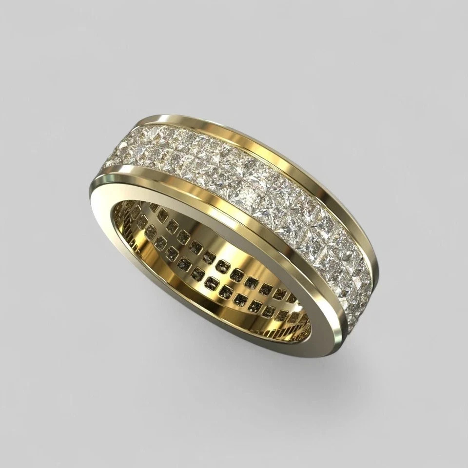 3.22Ct Princess Cut Lab Created Diamond Men’s Ring 14K White/Yellow Gold Plated