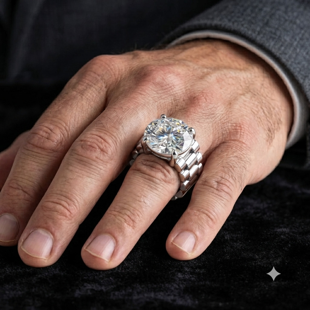 RARE 6.12 Ct Certified White Round VVS1 Diamond Solitaire Men’s Ring-925 Silver