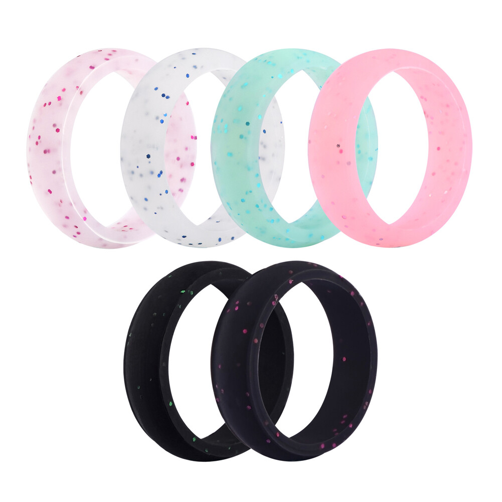 1PC Glitter Silicone Wedding Ring Men Women Band Jewelry Size 4-10 5.7mm Wide