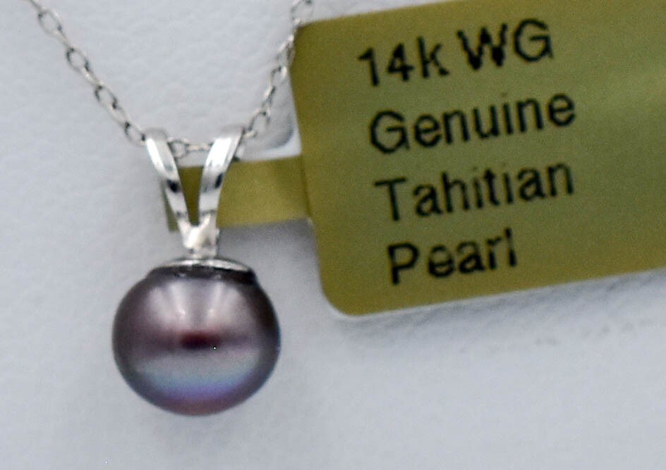 NATURAL 6 mm TAHITIAN PEARL PENDANT 14K WHITE GOLD – MADE IN USA – Free Chain