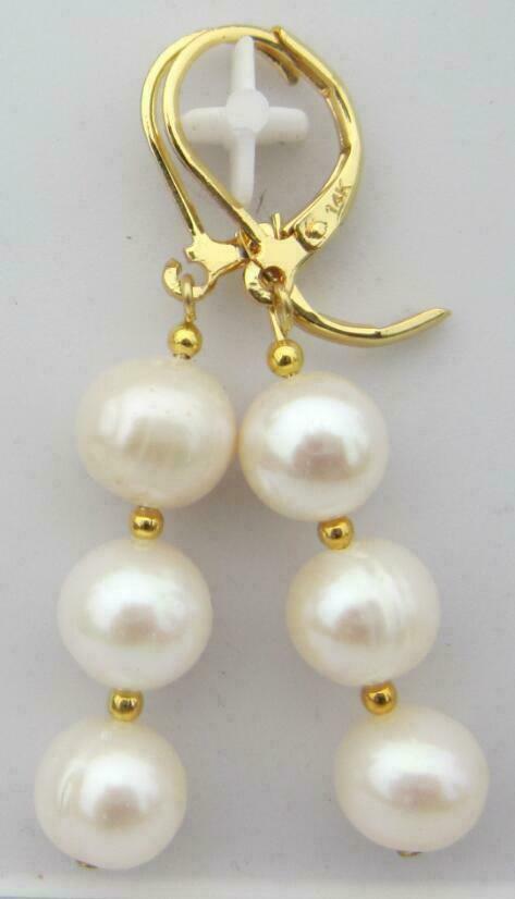 PERFECT AAAA 9-10mm AKOYA WHITE PEARL EARRINGS 14K SOLID GOLD