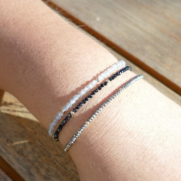 Natural Crystal Black Tourmaline Dainty Beads Healing Protection Women Bracelet