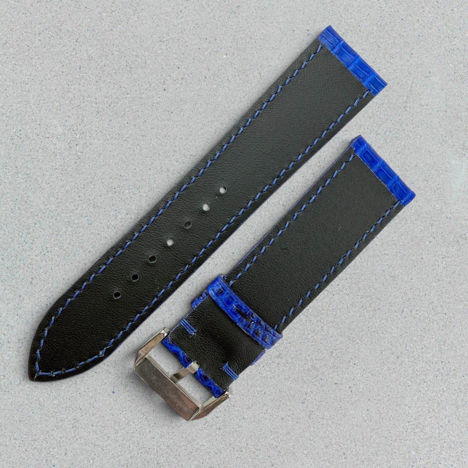 Genuine Lizard Leather Watch Band Strap 22mm Blue Handmade 316L Buckle