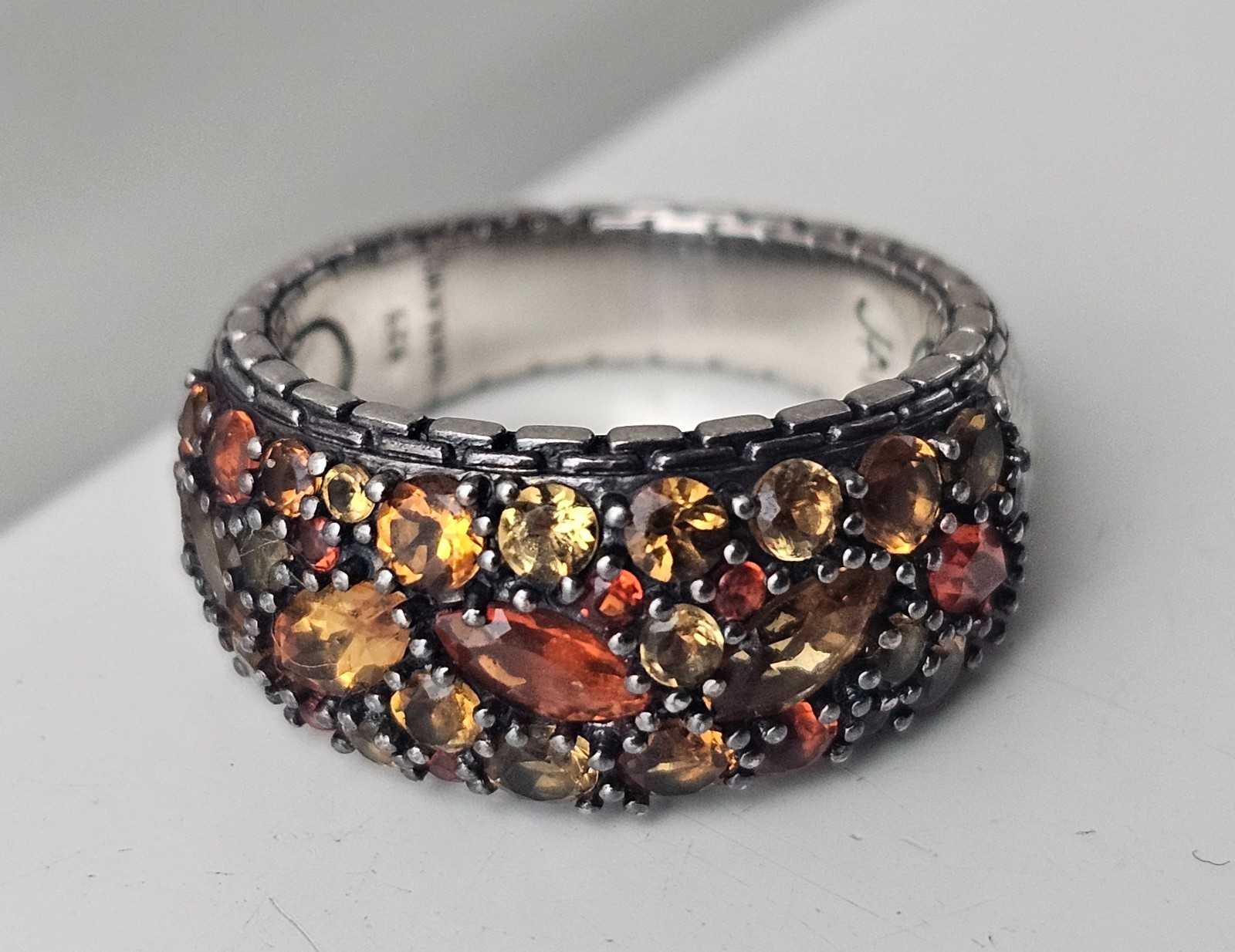 John Hardy 925 Ring Mixed Garnet & Citrine Orange Spessartite Amber Agate size 8