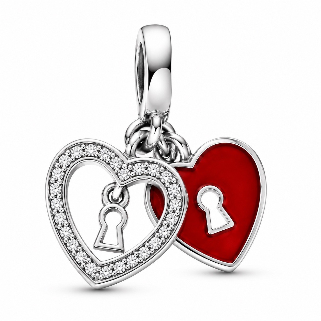 Pandora Red Heart Keyhole Double Dangle Charm 793119C01 Sterling Silver