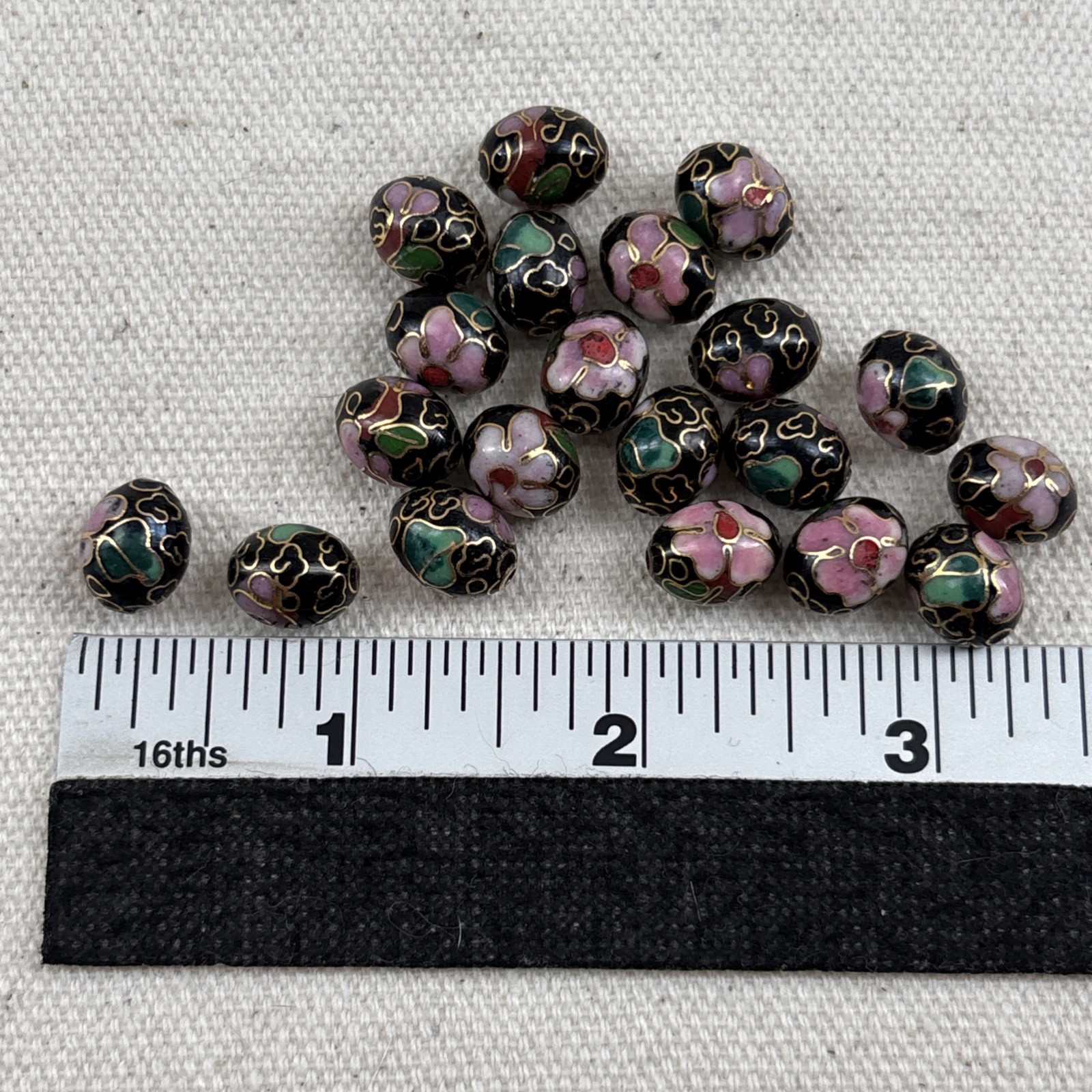 lot of 20 Black Pink Flowers Leaves Cloisonne Chinese Enamel Oval Beads 9×11.5mm