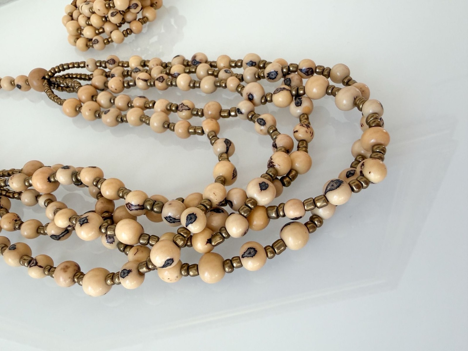 Boho Multi-Strand Tagua Seed Bead Necklace and Bracelet Set