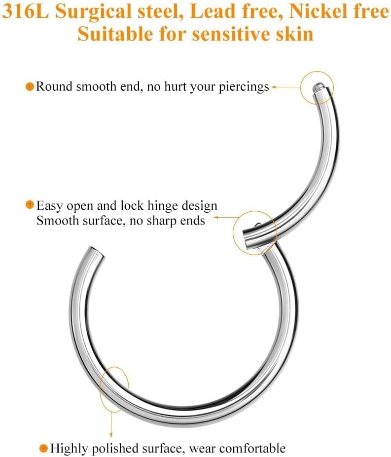 Elegant 316L Surgical Steel Clicker Hoop Nose Ring – 9mm, Multi-Color Options