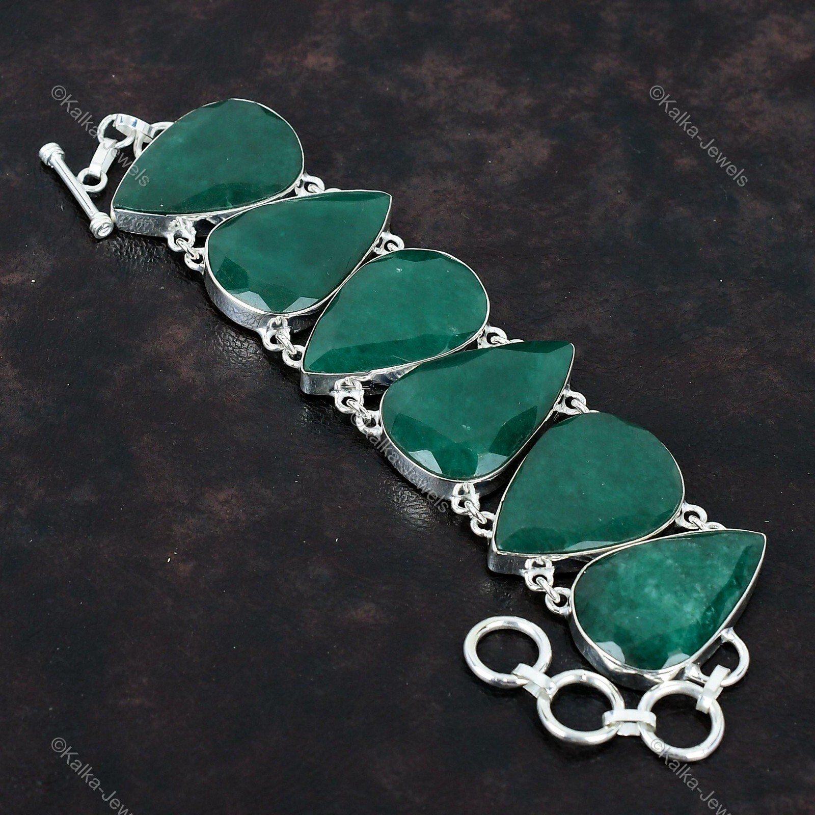 Natural Zambian Emrald Gemstone 925 Silver Chain Adjustable Bracelet For Women