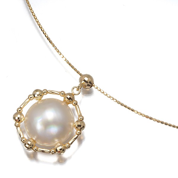 Mabe Pearl 12.3mm Mirror Ball Bead Omega Necklace 18K YG