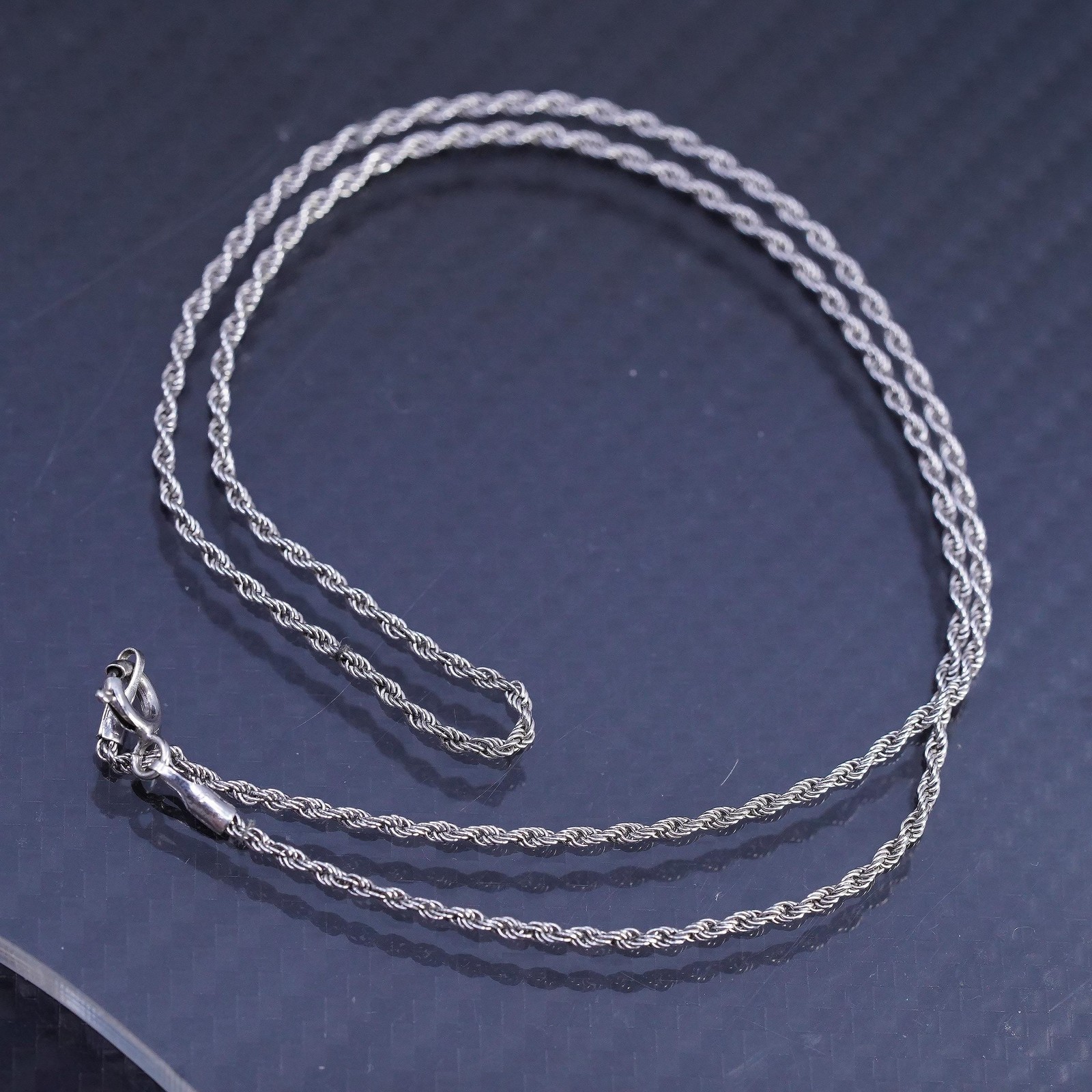 16” 1.6mm, vintage Italian sterling silver 925 French rope chain necklace
