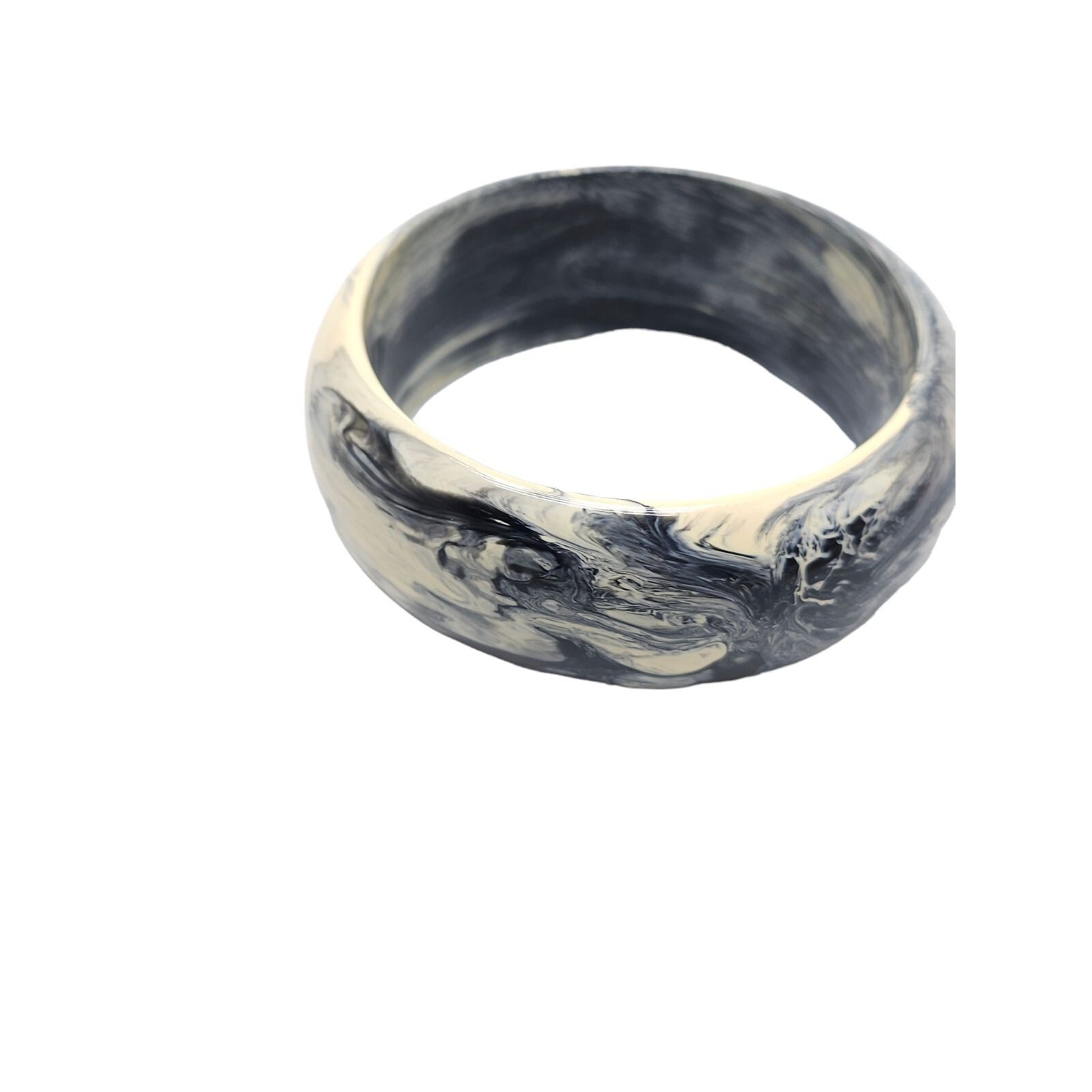 Marble Gray White Black Acrylic Wide Bangle Bracelet Vintage BoHo