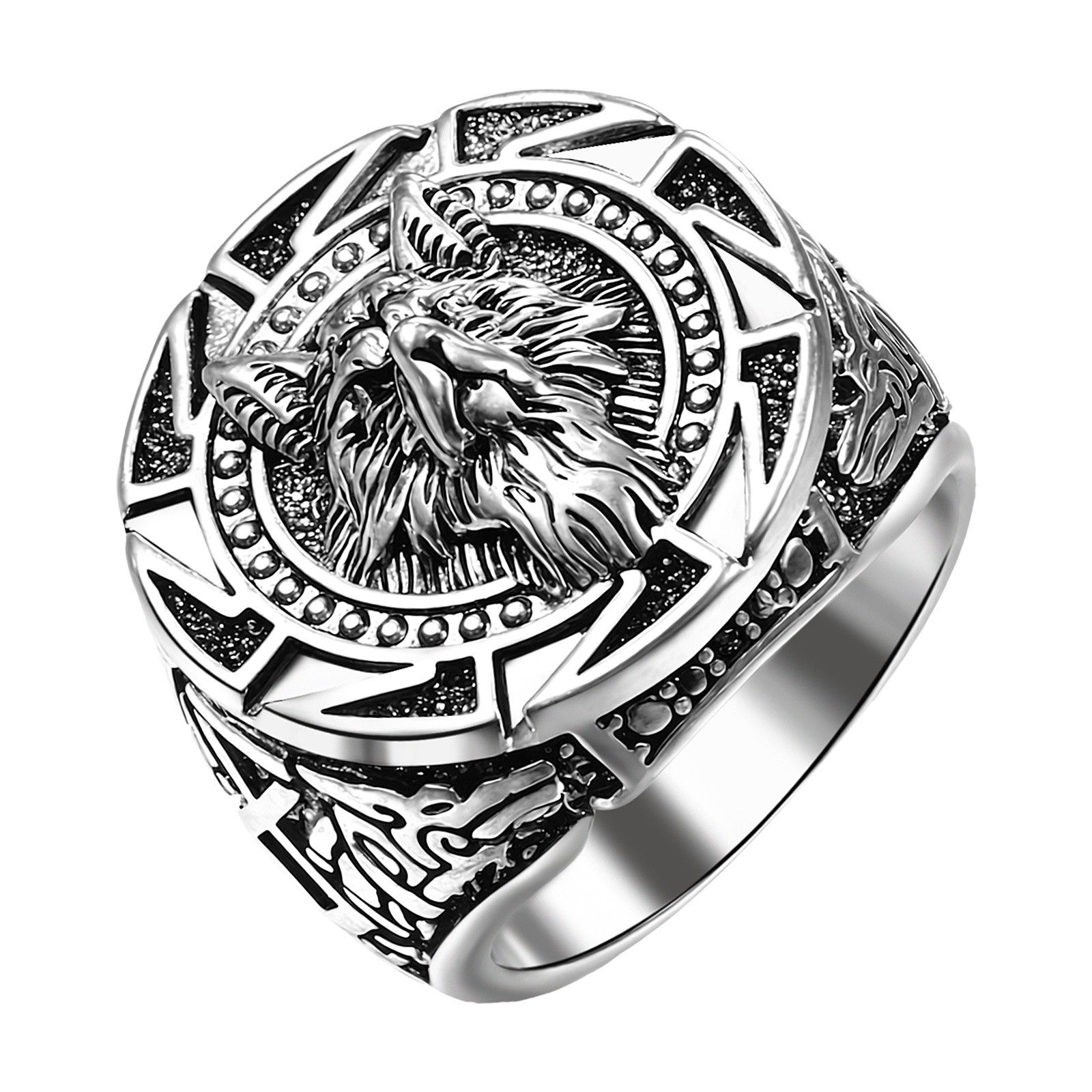 Mens Viking Wolf Biker Ring Stainless Steel Signet Wedding Band Size 7-13