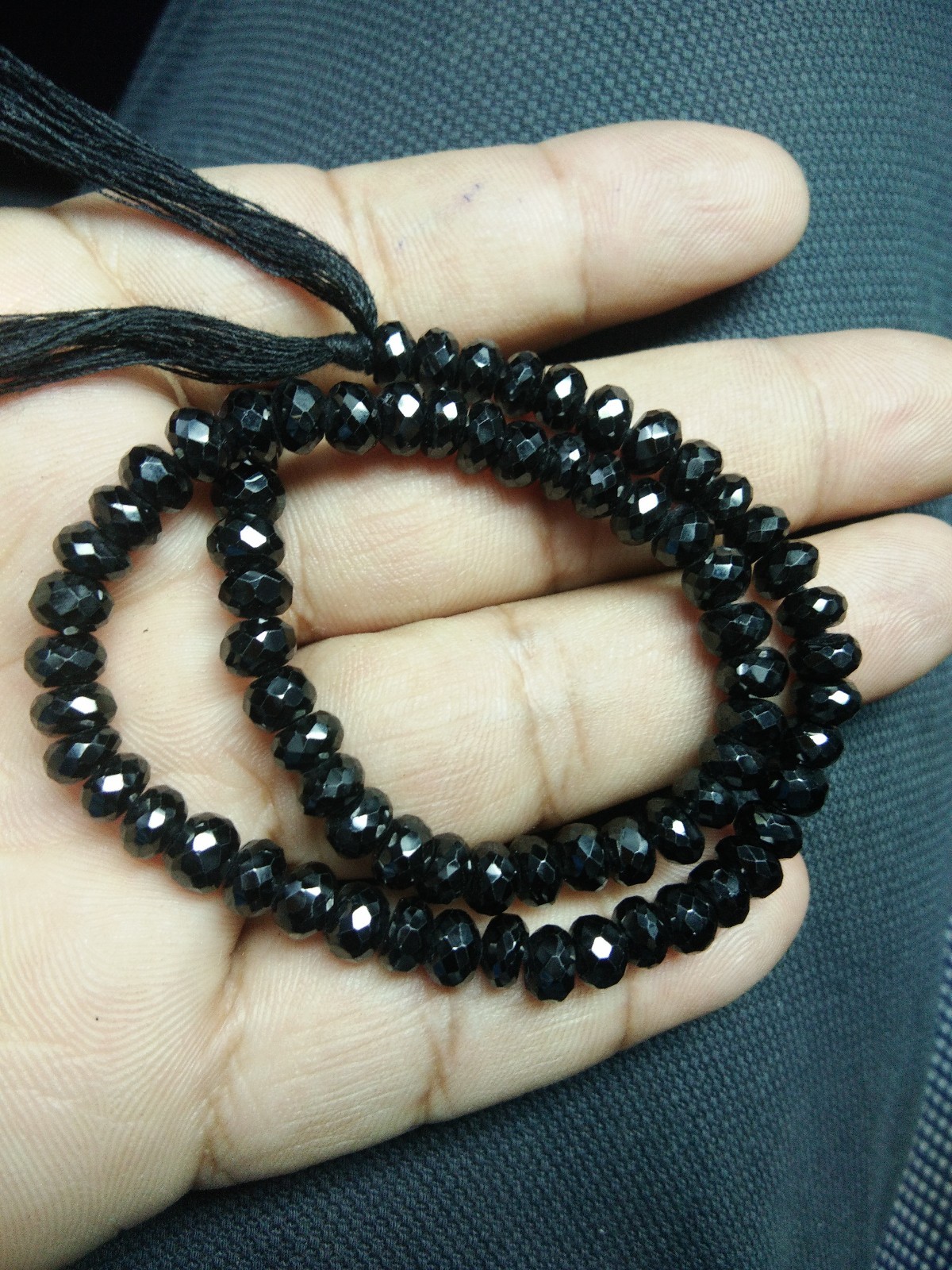Black Spinel Micro Faceted Rondelle Beads 8-8.5mm 7 Inch Strand