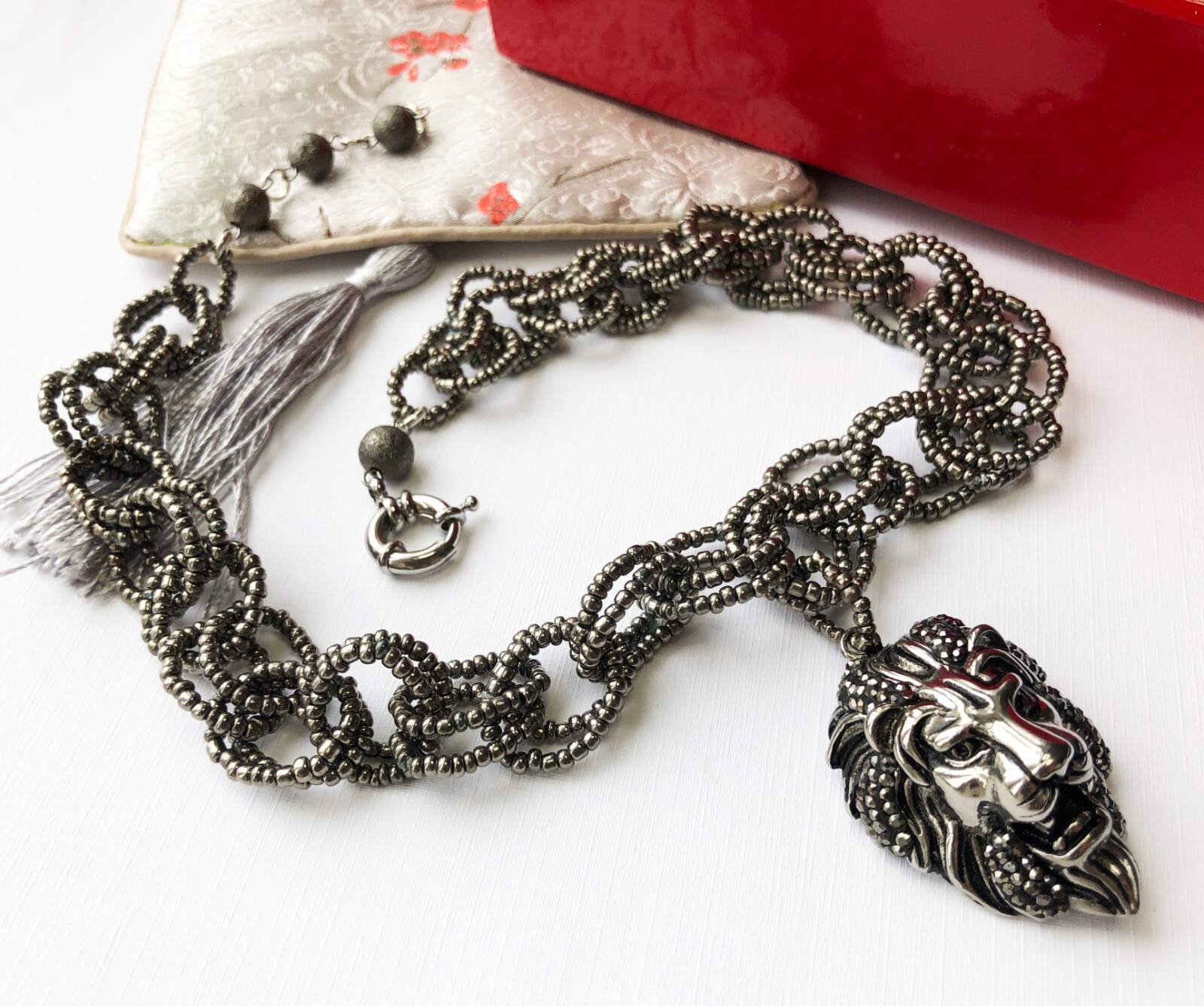 Lion head necklace large, extravagant eye catching necklace