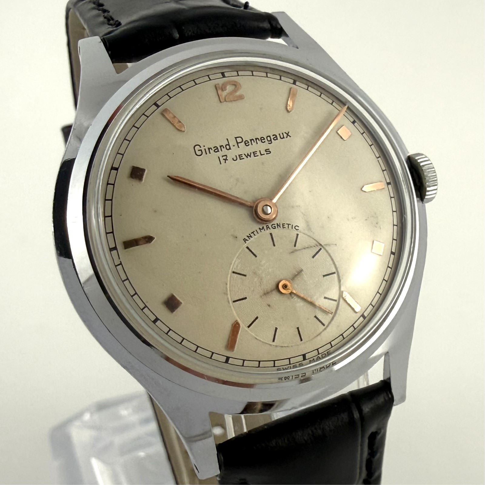 FINE GIRARD PERREGAUX VINTAGE ORIGINAL DIAL MANUAL WIND STEEL GENTS WATCH