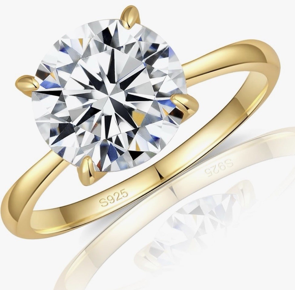 0.5-4CT D VVS1 Moissanite Ring 925 Silver Two Tone 18K Gold Plated Wedding Band