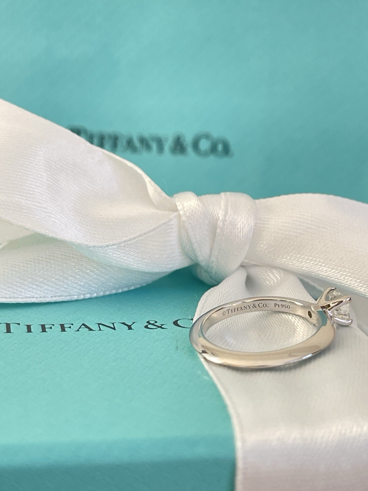 Tiffany & Co. Princess Cut Diamond Engagement Ring Platinum .31ct size 4 $2800