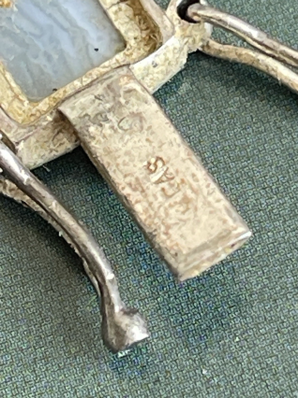 Vintage sterling silver 925 Greek key link bracewith white chalcedony panels