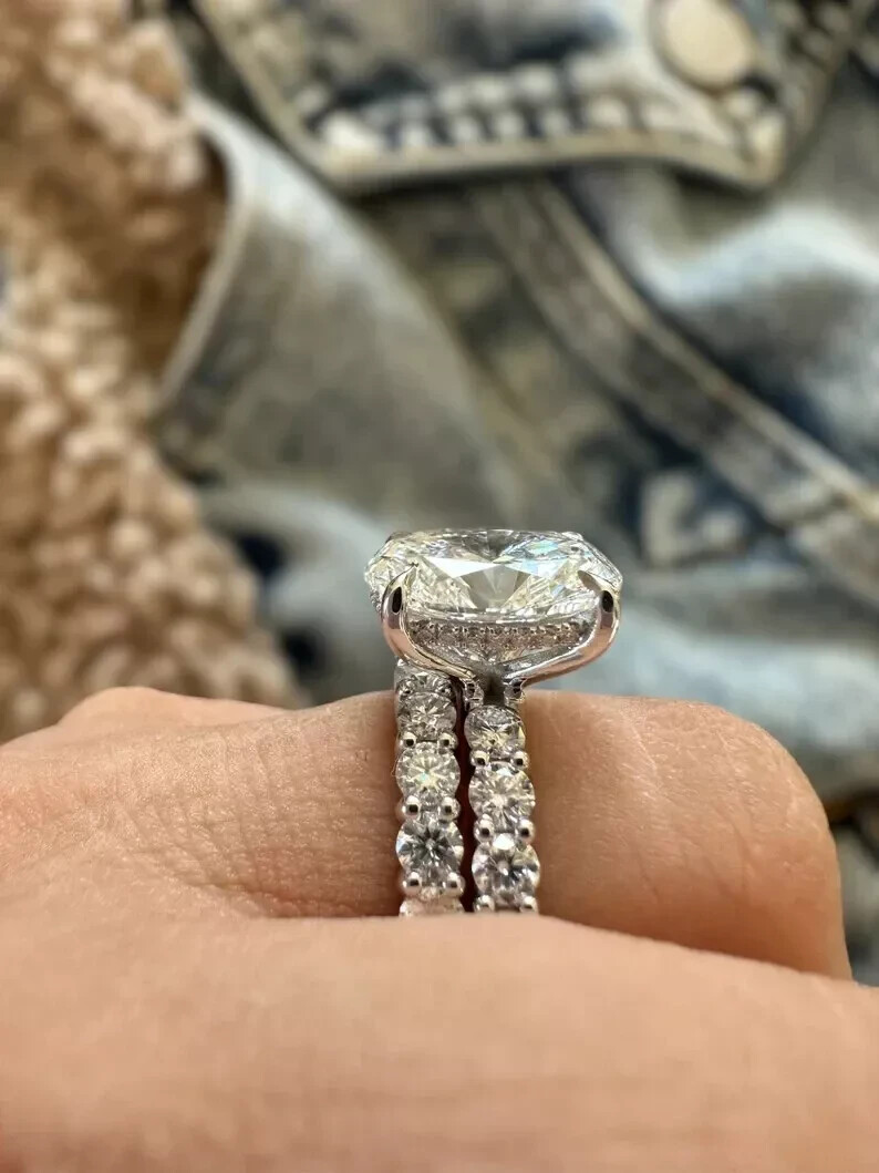 3Ct Oval Lab Created Diamond 14K White Gold Finish Engagement Bridal Ring Set