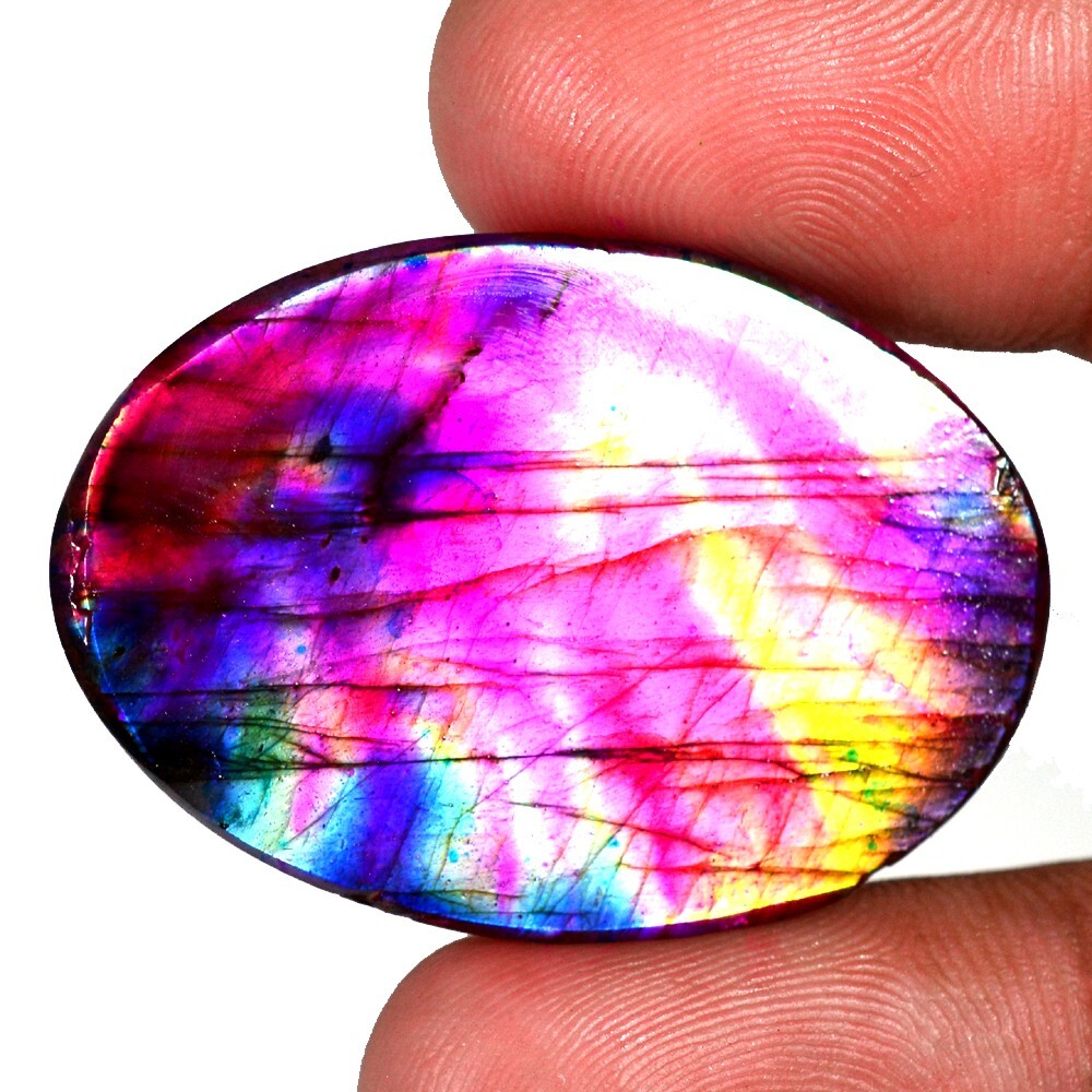 72.70 Cts Natural Multi Flashy Labradorite 25 x 37 mm Cabochon Gemstone FY89
