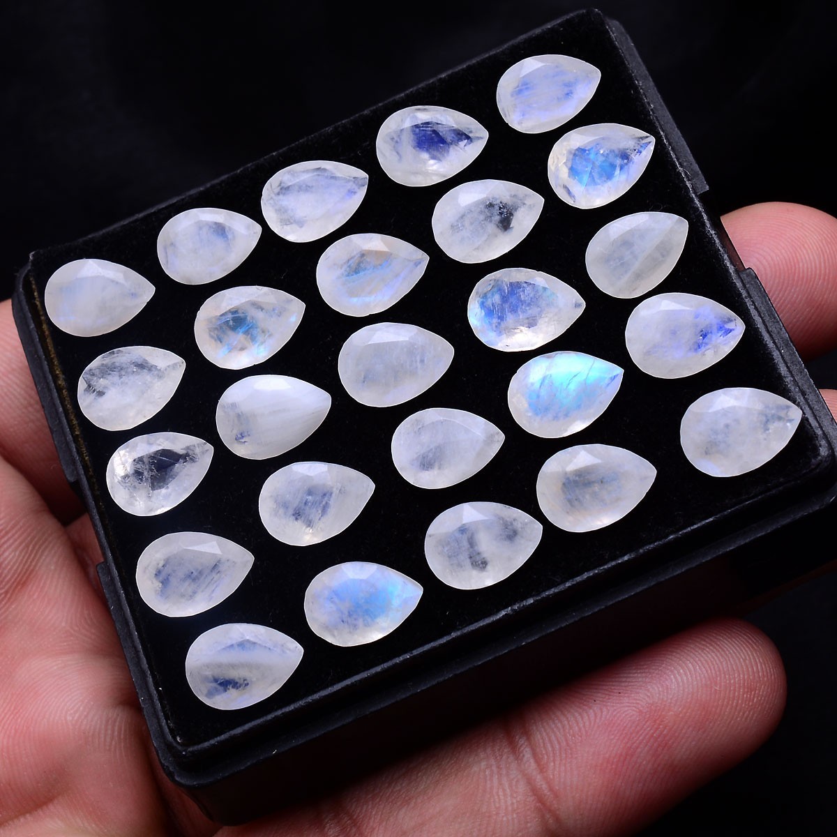 26 Pcs Natural Moonstone Blue Shine 10mmx7mm Pear Faceted Cut Loose Gemstones