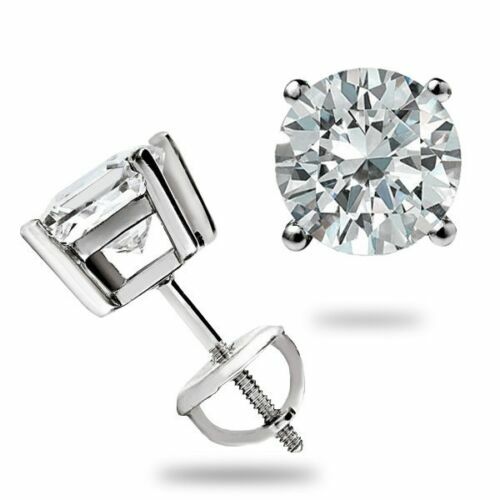 2.0 CT GRA Moissanite 14K Solid White Gold Basket Studs Brilliant ScrewBack Gift