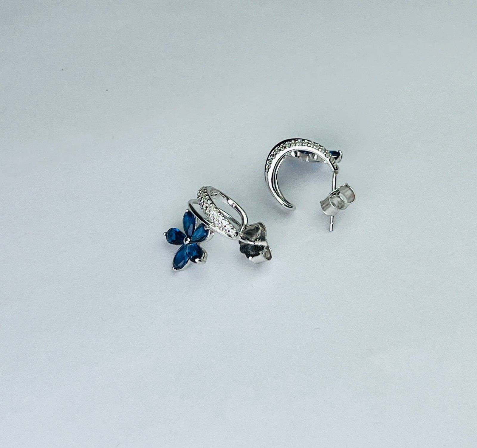 Silver Blue Flower Earrings Gift for Women
