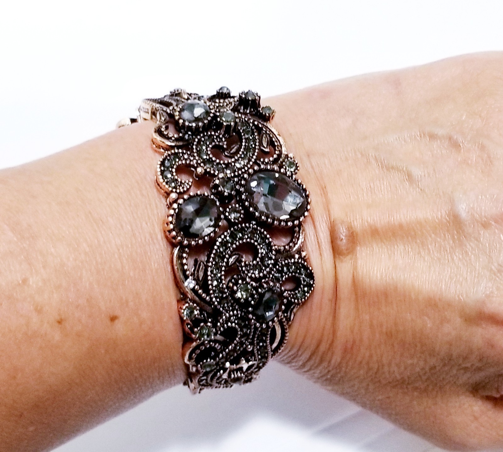 Rose Gold Rhinestone Bracelet Cuff Boho Statement Prom Crystal Jewelry Bangle