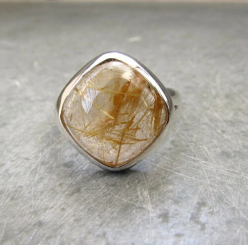 Golden Rutilated Quartz Gemstone 925 Sterling Silver Handmade Ring All Size Sr30