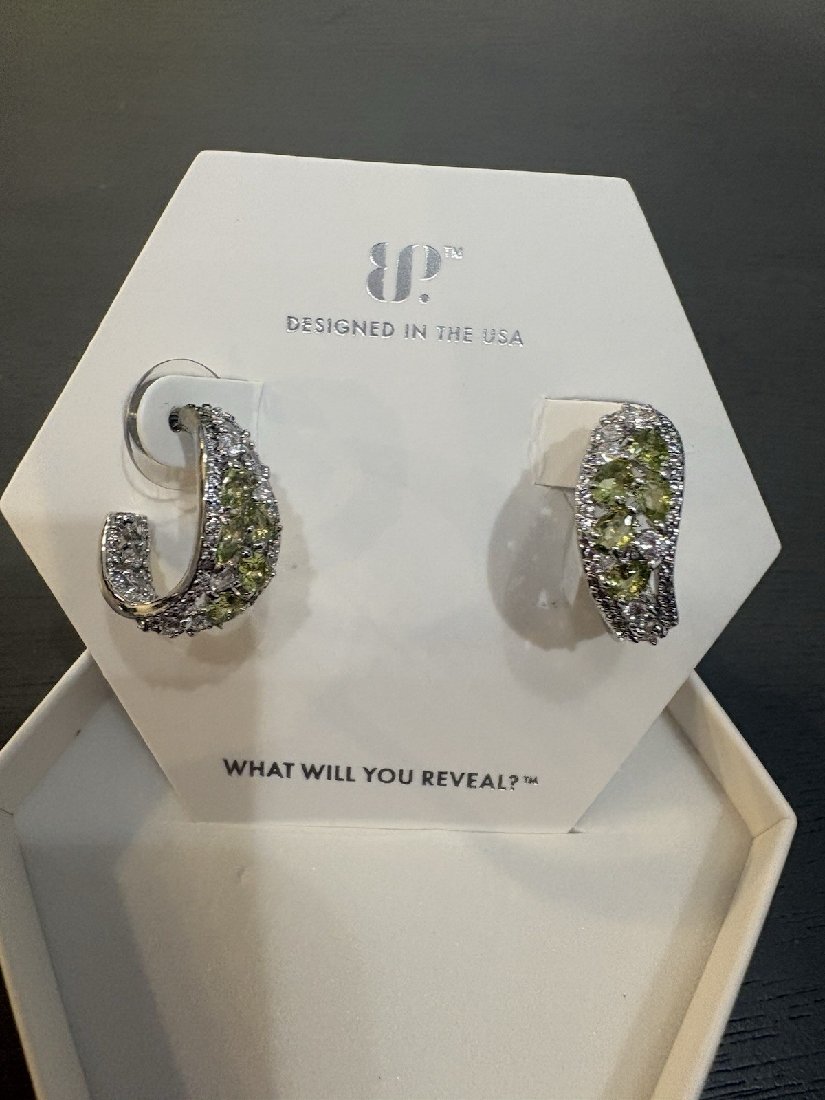 BP ER77441 Rhodium Plated Lab-Created Peridot Hoop Earrings