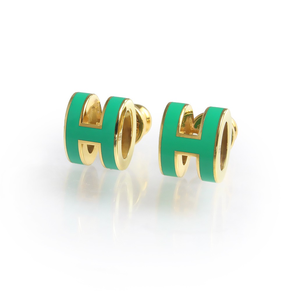 HERMES Mini Pop H Earings lacquered metal & Gold Plated , Malachite
